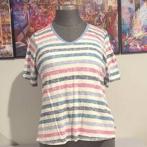 Lane Bryant Multicolor Striped V-Neck Tee